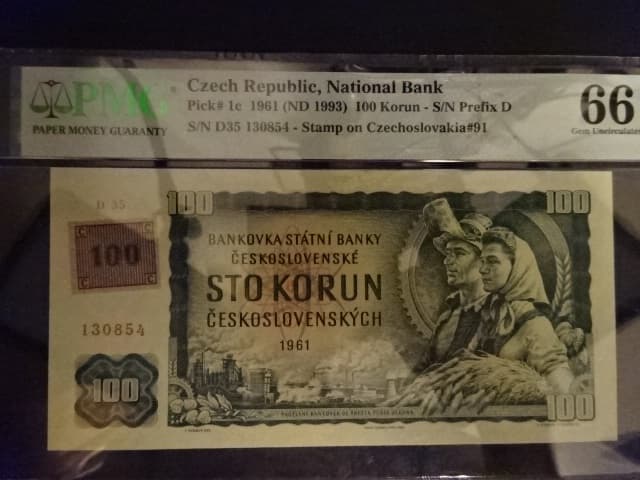 100 Kč 1961/1993 série D 35, kolek, PMG 66