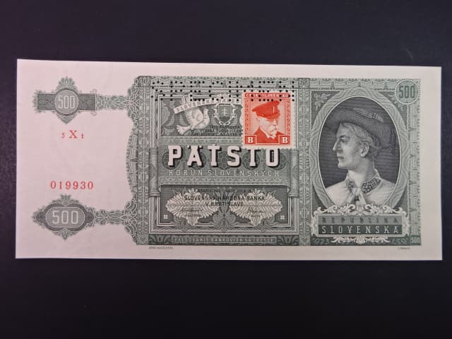 500 Ks 1941 kolkovaná série 5Xt, perf. SPECIMEN nahoře