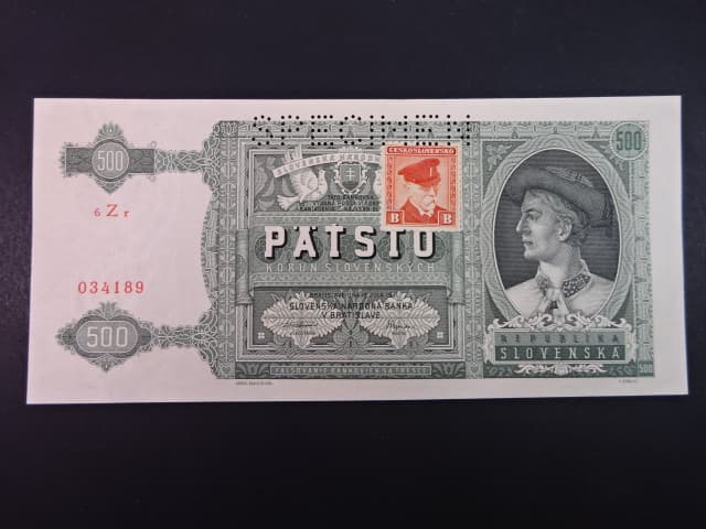 500 Ks 1941 kolkovaná série 6Zr, perf. SPECIMEN nahoře