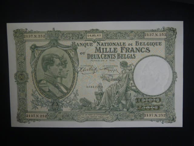 1000 Francs/200 Belgas 1943, BNB. B566b, Pi. 110