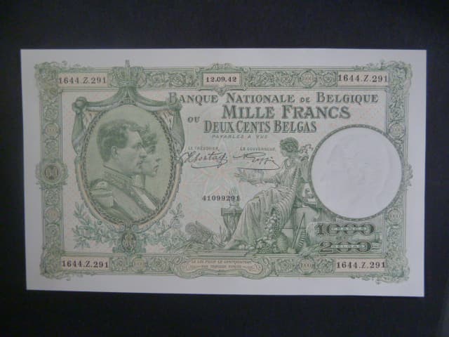 1000 Francs/200 Belgas 1942, BNB. B566b, Pi. 110