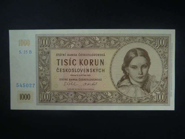1000 Kčs 1951 série 25 B, nevydaná, původní