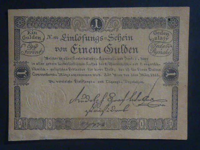 1 Gulden 1811 série Nm, žlutý papír