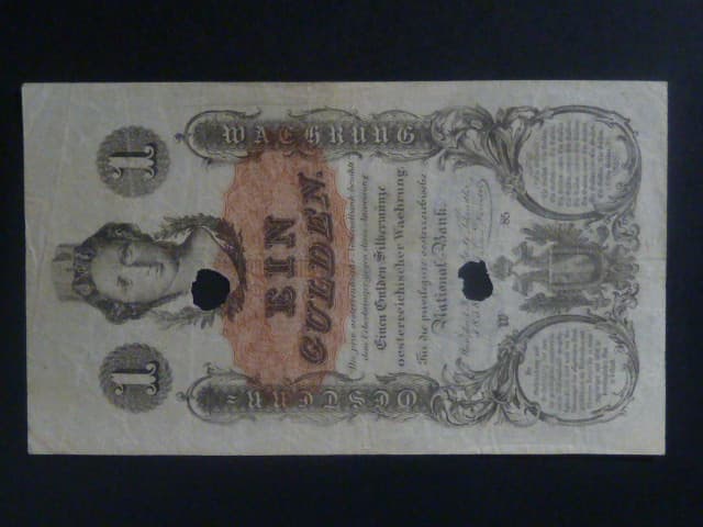1 Gulden 1858 série W 85, 2x skartační otvor
