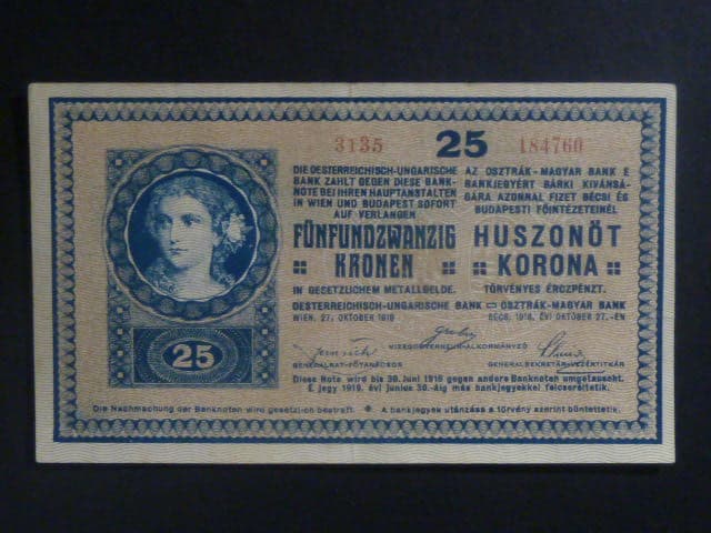 25 K 27.10.1918 série 3135, vydání MRR varianta číslovače "a", s podtiskem na R