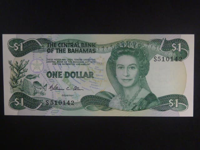BAHAMY, 1 Dollars 1974 (intro. 1984), varianta podpisu 1, BNB. B308a, Pi. 43