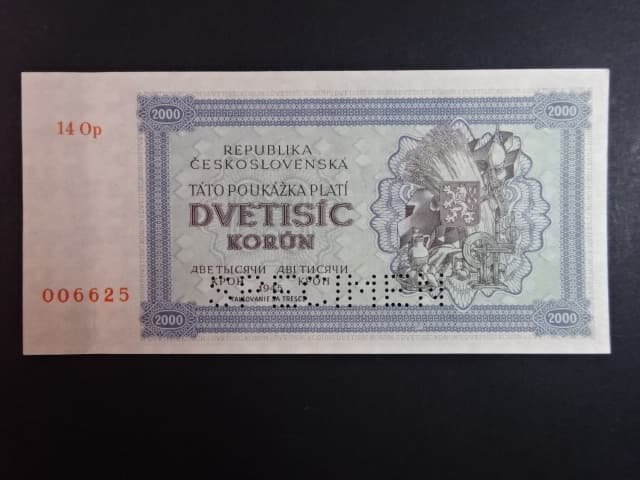 2000 K 1945 série 14 Op perf. SPECIMEN dole, poloha vodoznaku C