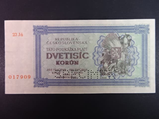 2000 K 1945 série 23 Jň, perf. SPECIMEN dole, poloha vodoznaku B