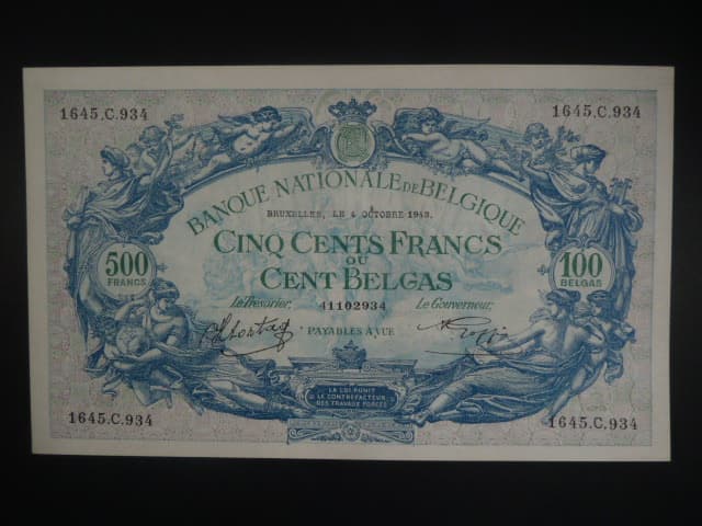 500 Francs/100 Belgas 1943, BNB. B564b, Pi. 109