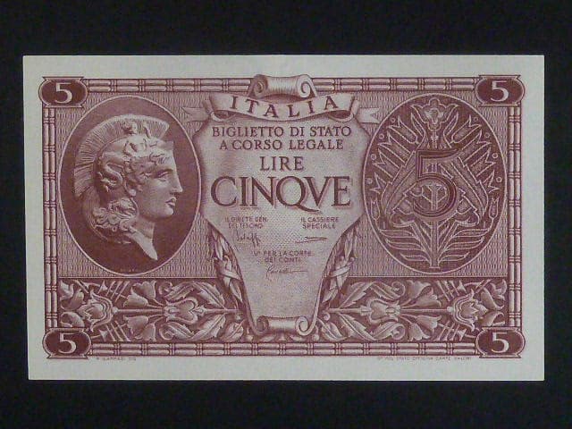 5 Lire 1944 série 1044, BNB. B318c, Pi. 31