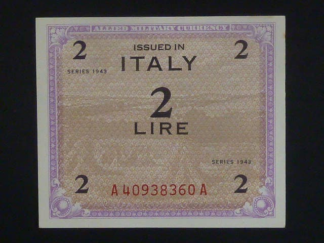 2 Lire 1943 Allied Military Currency, BNB. B602a, Pi. M11