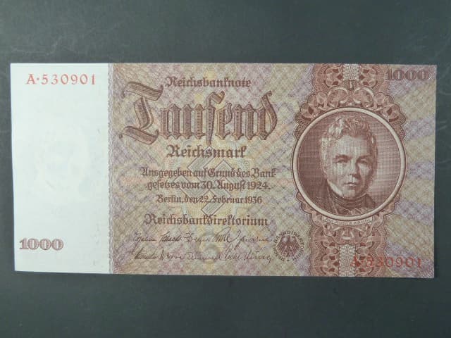 Německo, 1000 RM 1936 série A, podtiskové písmeno G, Ba. D10