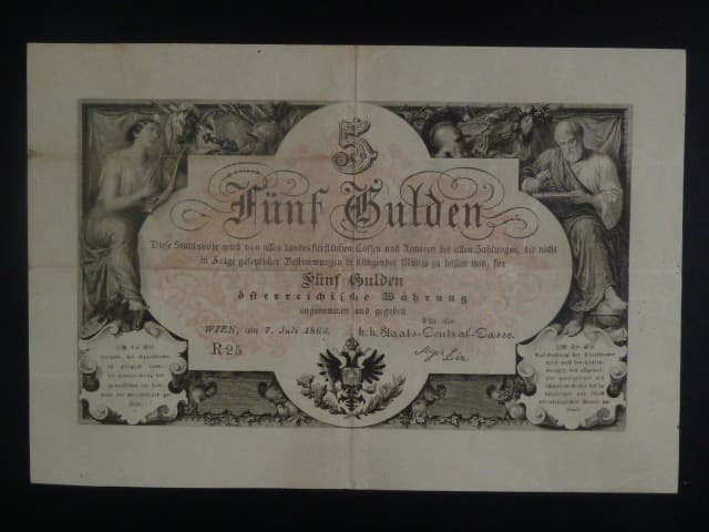 5 Gulden 1866 černý číslovač, série R25