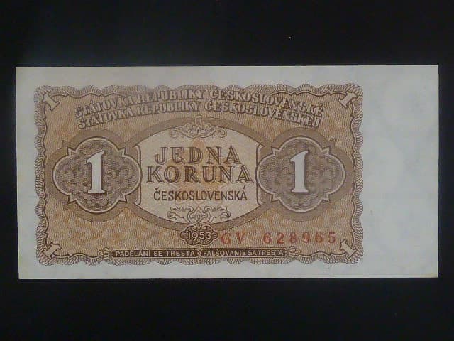 1 Kčs 1953 série GV, vélké písmena, tiskárna STC Praha
