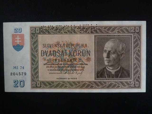 20 Ks 1939 série Ml 74 perf. SPECIMEN nahoře