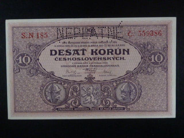 10 Kč 1927 série N 185, perf. NEPLATNÉ