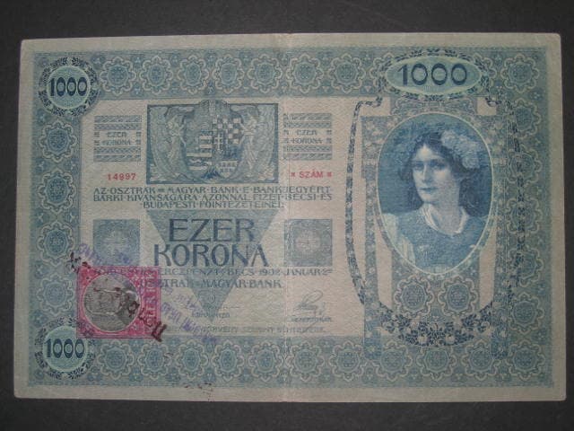 1000 K 1902, kolkovaná - padelany kolek s raz. Timbre faux (červené) + BÚMF Da. 9 + 3