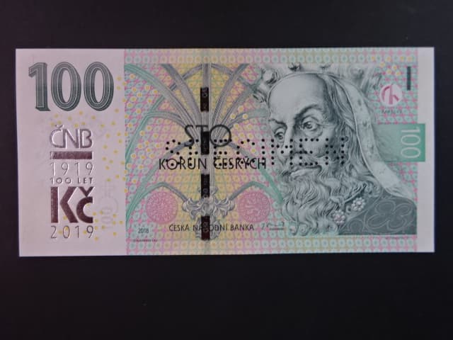 100 Kč 2019 série M 27 s přítiskem  s 1x vodorovnou perf. SPECIMEN, (V1)
