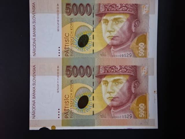 5000 Sk 1995 série A, nerozstřižené 2 kusy