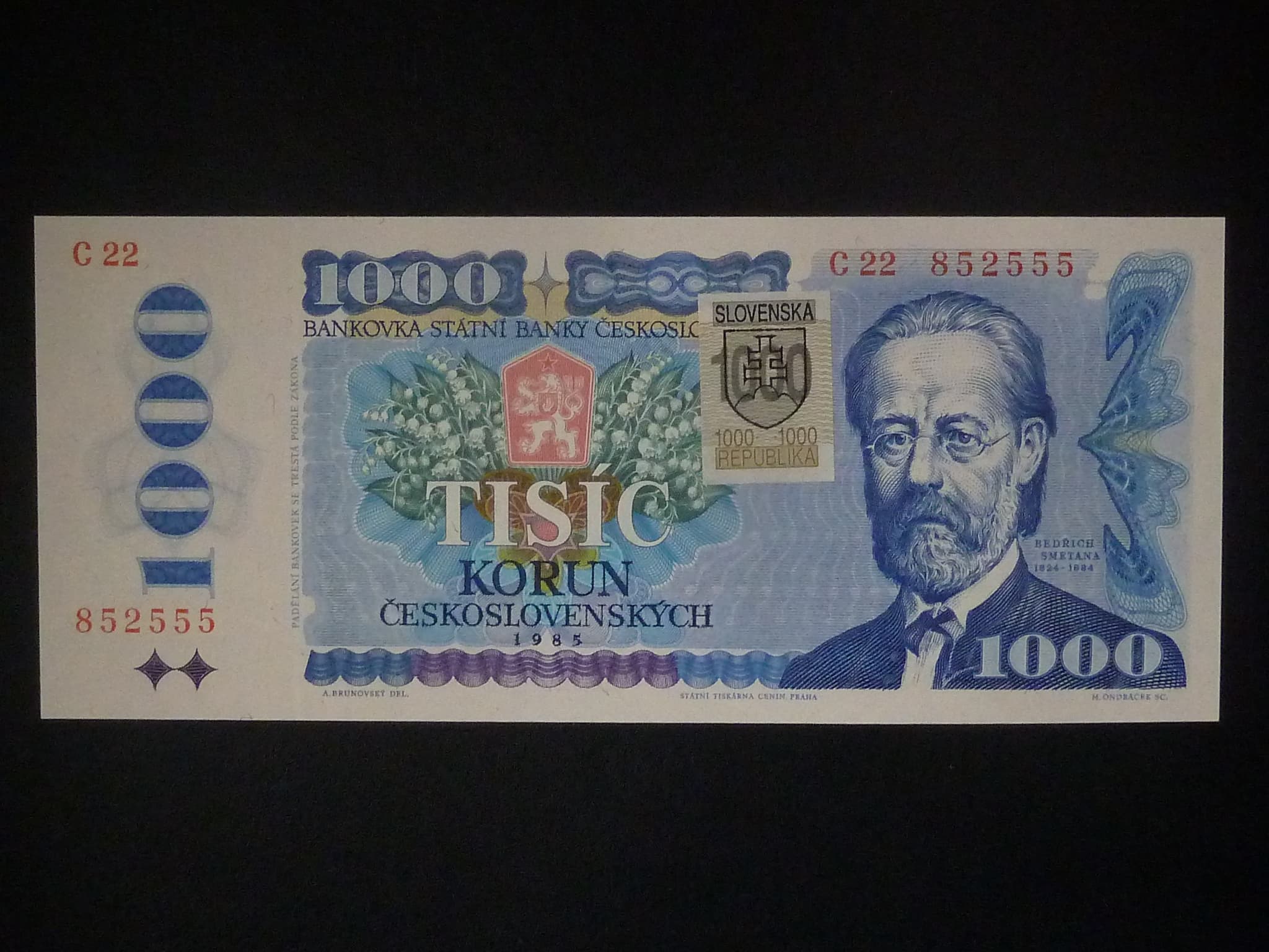 1000 Sk 1985/1993 série C 22, kolek, sériová čísla blíž u sebe