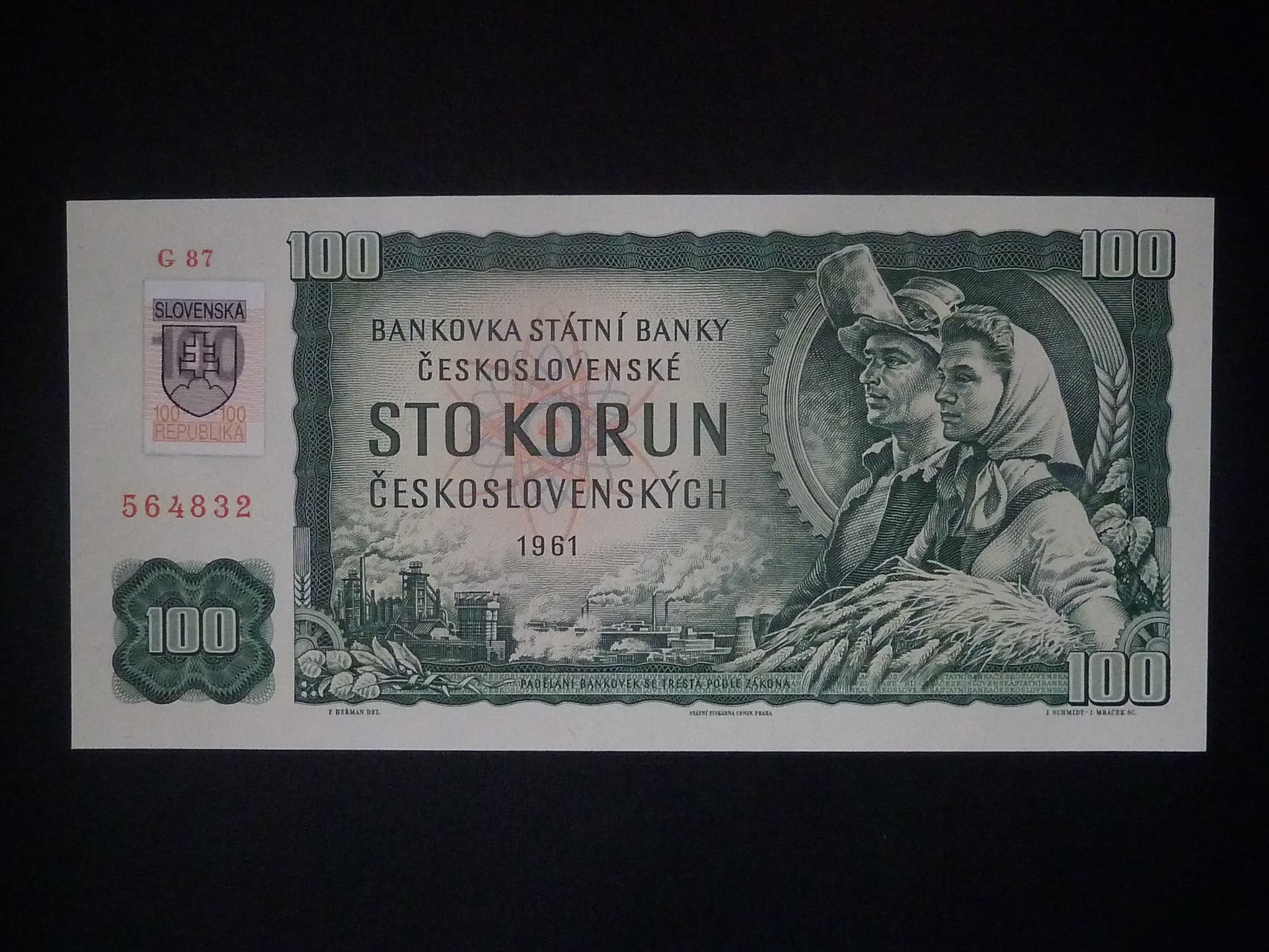 100 Sk 1961/1993 série G 87, kolek, II.vydání číslovač 1c