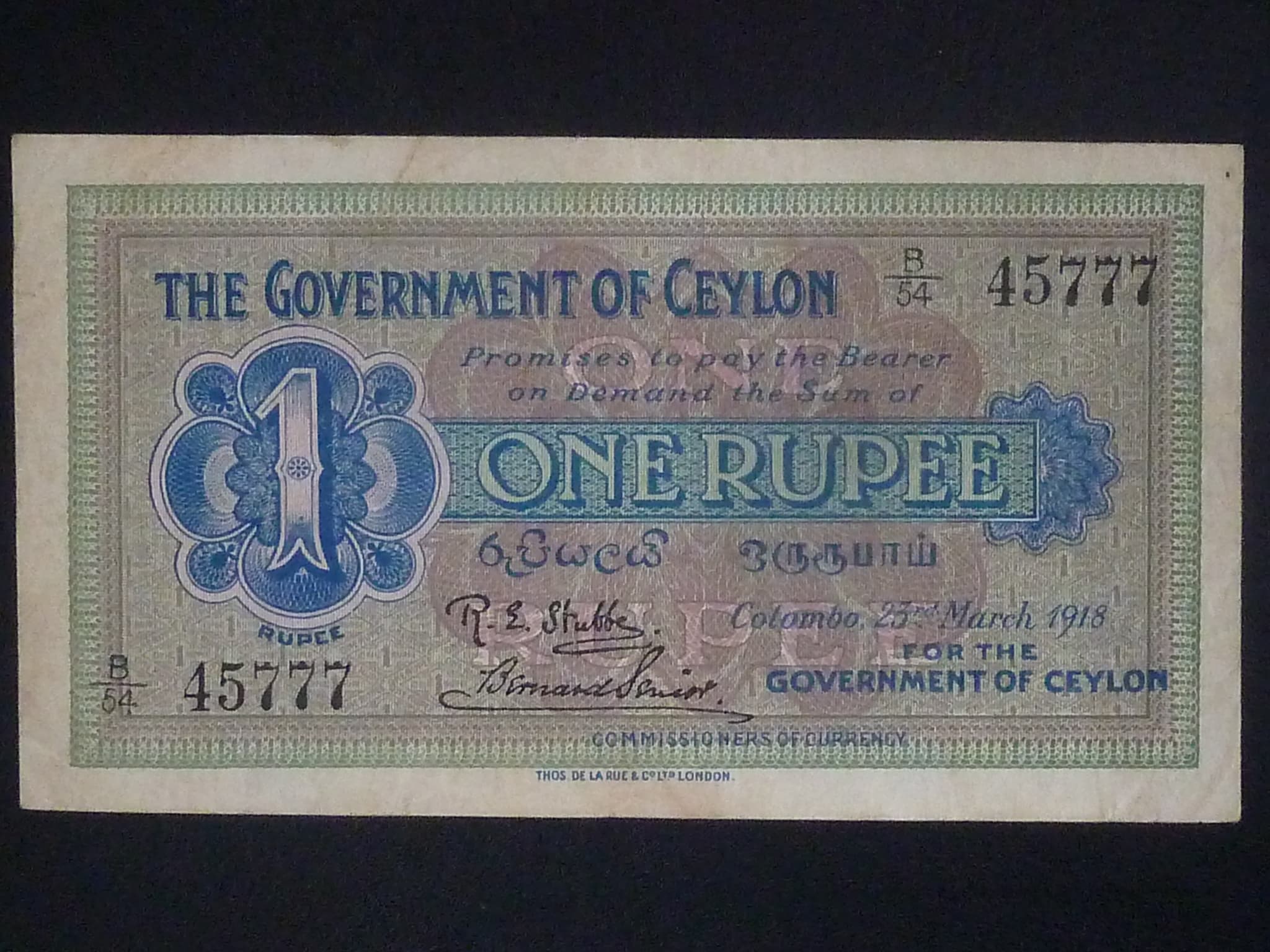 CEJLON, 1 Rupee 1918, BNB. B211b, Pi. 16