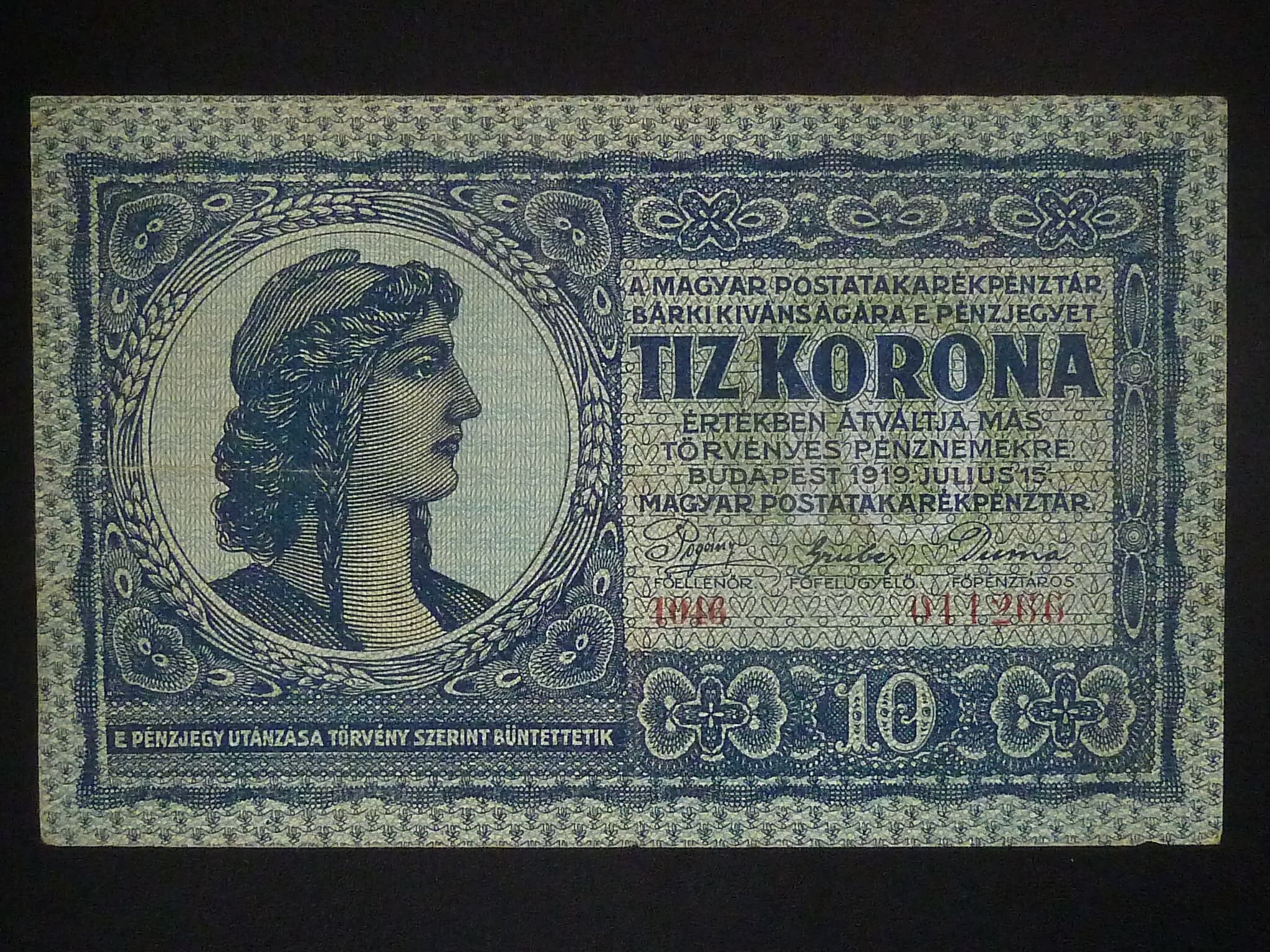 10 Korona 1919, Madďarská poštovní spořitelna, Pi. 41