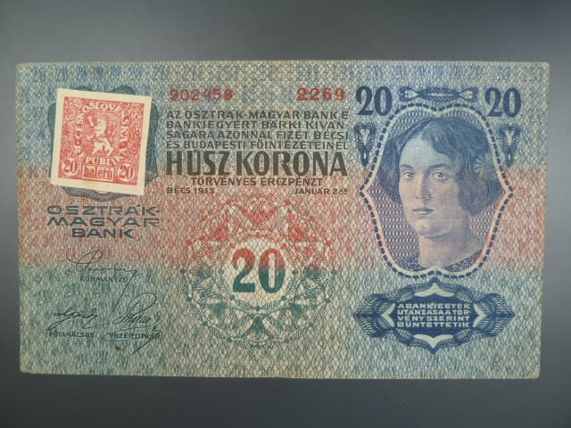 20 K 2.1.1913, Kolkovaná, I. vydání, padělaný stříhaný kolek