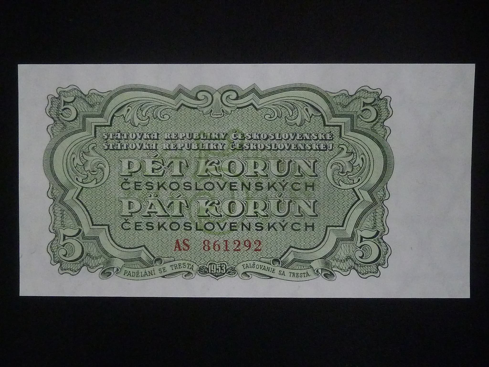 5 Kčs 1953, série AS, tiskárna Goznak Moskva