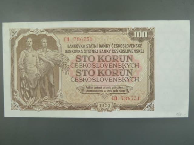 100 Kčs 1953 série CH, tiskárna Goznak Moskva