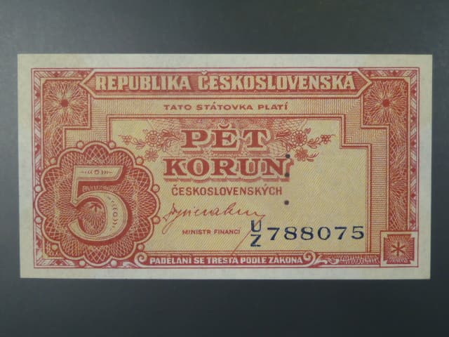 5 Kčs 1945 série U/Z perforace 3md