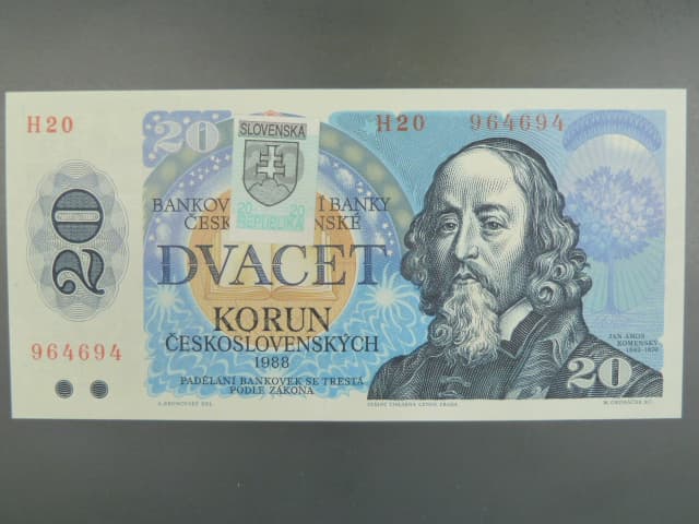 20 Sk/Kčs 1988 s. H 20, kolkovaná, Baj. SK 1, Pi. 15