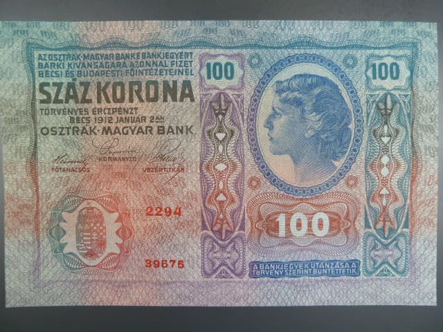 100 K 2.1.1912, série nad 2000, odstín světle modrá
