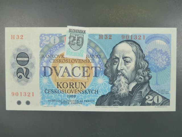 20 Sk/Kčs 1988 s. H 32, kolkovaná, Baj. SK 1, Pi. 15