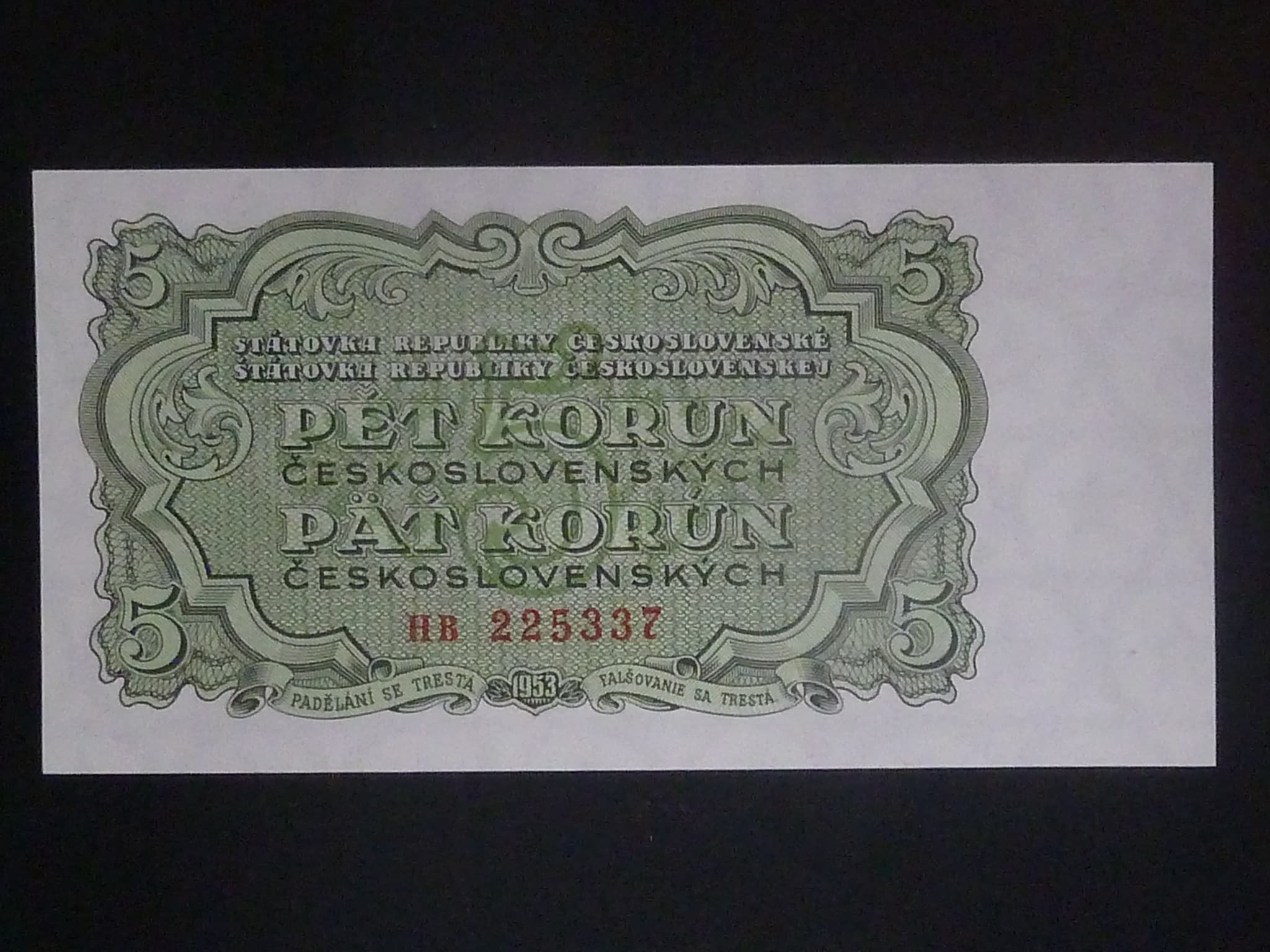 5 Kčs 1953 série HB, tiskárna STC Praha