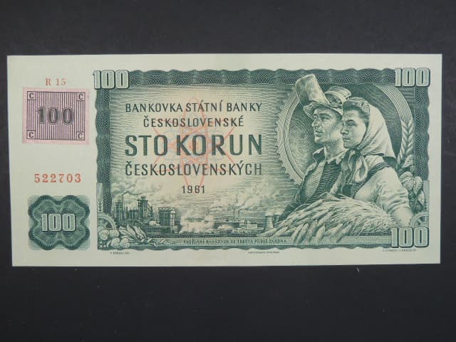 100 Kč 1961 s. R 15, kolek, číslovač 1a, Baj. CZ 1b3, Pi. 1