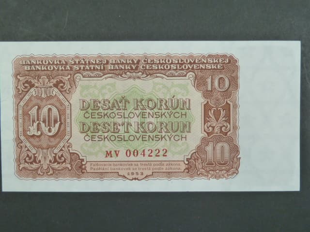 10 Kčs 1953 série MV, tiskárna STC Praha