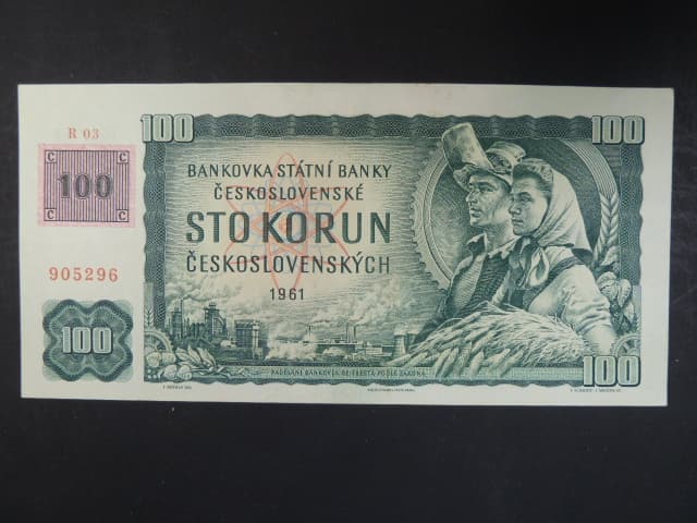 100 Kč 1961 s. R 16, kolek, úzký číslovač 1a