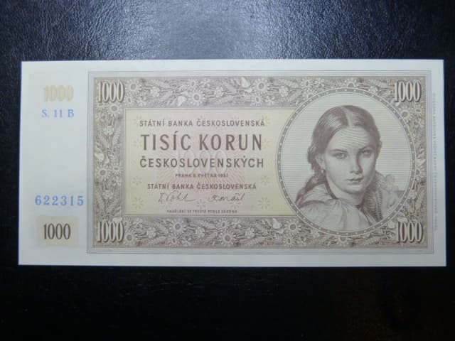 1000 Kčs 9.5.1951 nevydaná, série 11 B, certifikát ČNB