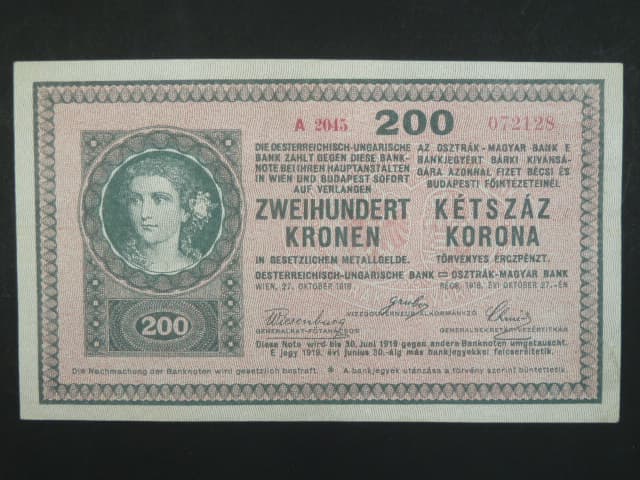 200 K 27.10.1918, serie A 2045, s potiskem na R