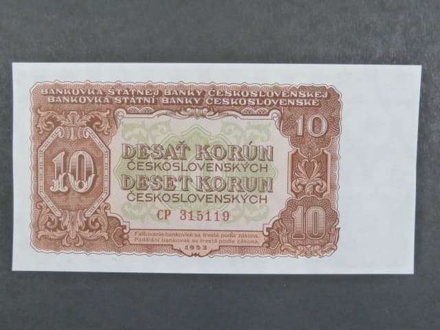 10 Kčs 1953 série CP, tiskárna Goznak Moskva
