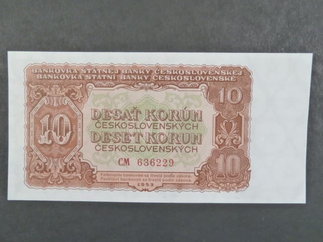 10 Kčs 1953 série CM, tiskárna Goznak Moskva