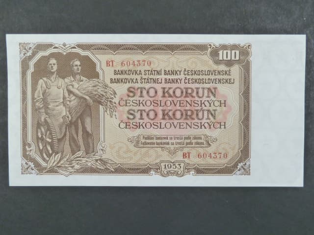 100 Kčs 1953 série BT, tiskárna Goznak Moskva