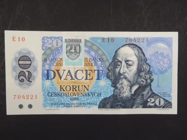 20 Sk/Kčs 1988 s. E 10, kolkovaná, Baj. SK 1, Pi. 15