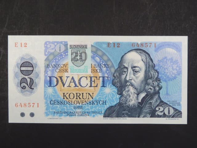 20 Sk/Kčs 1988 s. E 12, kolkovaná, Baj. SK 1, Pi. 15