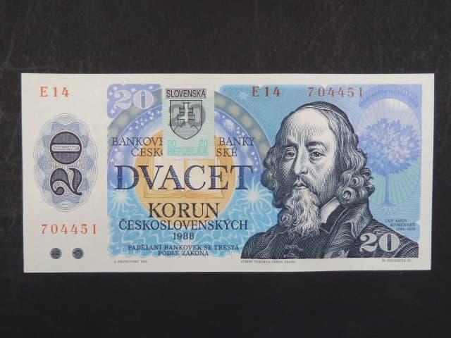 20 Sk/Kčs 1988 s. E 14, kolkovaná, Baj. SK 1, Pi. 15