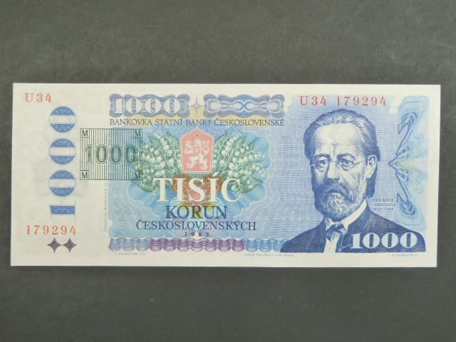1000 Kč 1985/1993 série U 34, kolek tištěný