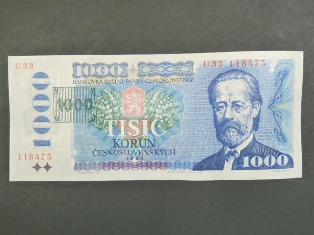 1000 Kč 1985/1993 série U 33, kolek tištěný