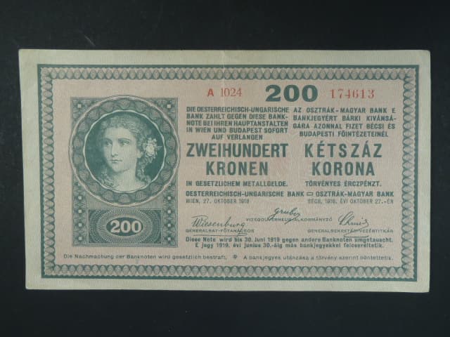 200 K 27.10.1918, serie A 2014, bez potisku na R