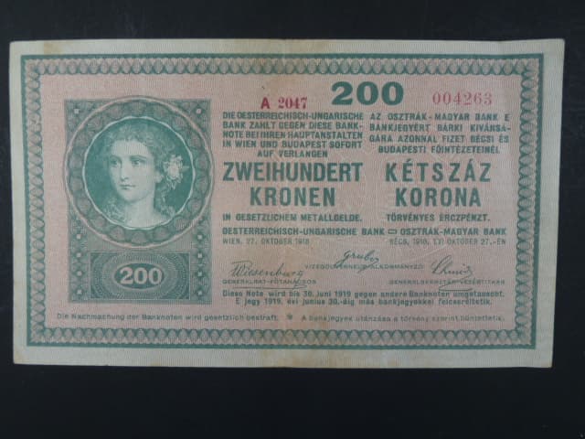 200 K 27.10.1918, serie A 2047, s potiskem na R
